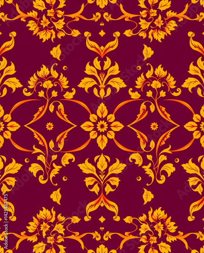 Glowing Chok Thai design with ornate floral details, seamless pattern.