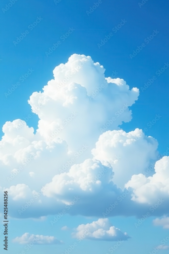 Naklejka premium Serene blue sky, fluffy white cumulus clouds Ideal for peaceful background , atmosphere, white, image