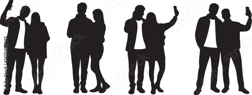 Silhouette Collection Couples Taking Selfies and Posing