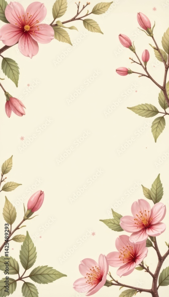 Obraz premium Subtle beige floral pattern, delicate leaves & blossoms , repeat, elegant