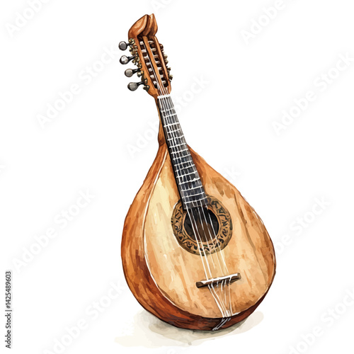 Oud, watercolor illustration, isolated on a white background.

