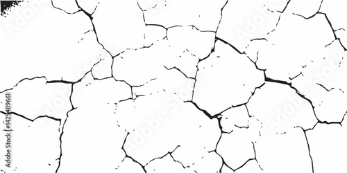 White Surface Texture In Pieces.Grey plaster facade house wall with dark cracks.White black grey concrete wall, floor with cracks, texture background, cracked paint