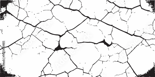 White Surface Texture In Pieces.Grey plaster facade house wall with dark cracks.White black grey concrete wall, floor with cracks, texture background, cracked paint