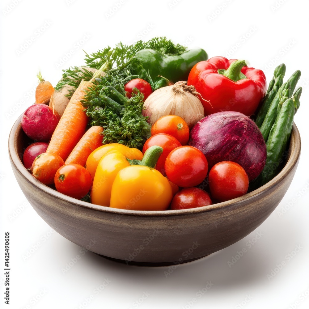 Bowl filled with fresh vegetables isolated on white background Bowl filled with fresh vegetables isolated on white background