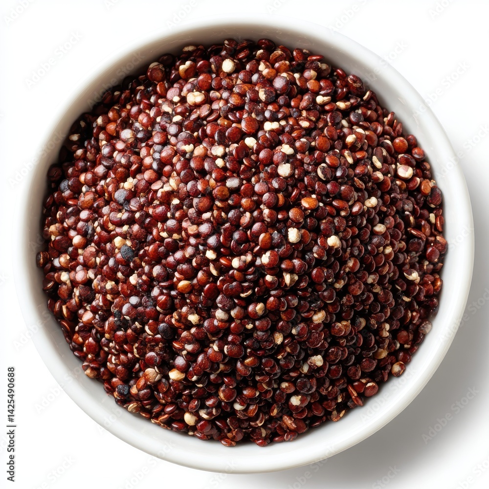 Bowl full of red quinoa seeds isolated on white background Bowl full of red quinoa seeds isolated on white background