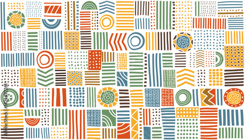Abstract seamless geometric colorful pattern. African ethnic background. Vector flat hand drawn banner.	

