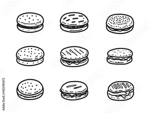 English muffin line art illustration for bakery design