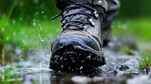 Wallpaper Mural Hiking boots splashing through a puddle Torontodigital.ca