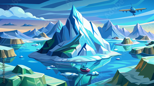 Very beautiful Drone  of Iceberg and ice from glacier in arctic nature landscape on Greenland.