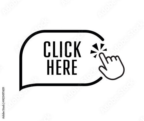 click here sign on white background	