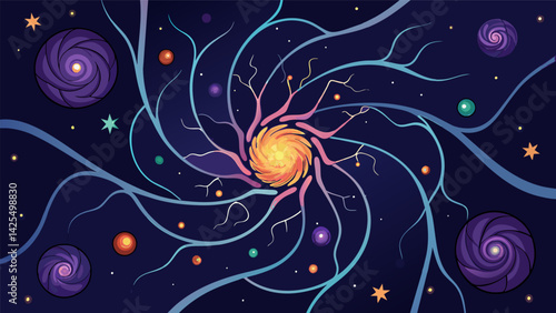 A swirling galaxy of neurons with endless pathways and connections representing the vast and complex network of neurological pathways and the.