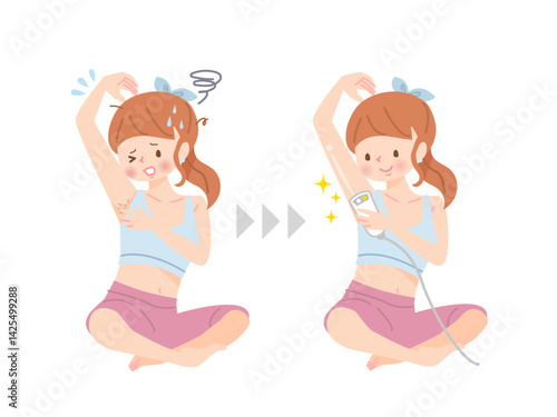 自分で脇毛を脱毛する若い女性