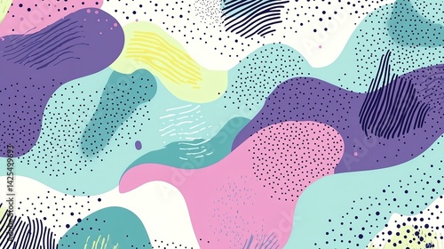 Playful Abstract Pattern with Pastel Hues and Dotted Textures, a