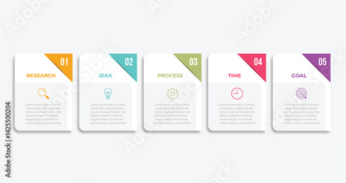 Timeline Creator infographic template. 5 Step timeline journey, calendar Flat simple infographics design template. presentation graph. Business concept with 5 options, gantt vector illustration.