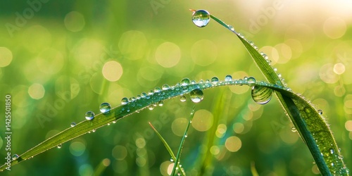 Wallpaper Mural Macro photography, blade of grass, water droplets, dew, green background, bokeh effect, nature close-up, fresh morning, high detail, soft focus, tranquil atmosphere, minimalist composition Torontodigital.ca