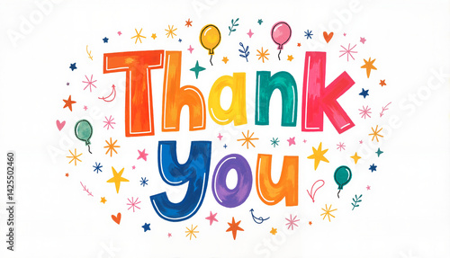 Colorful Thank You Card with Balloons and Stars  
