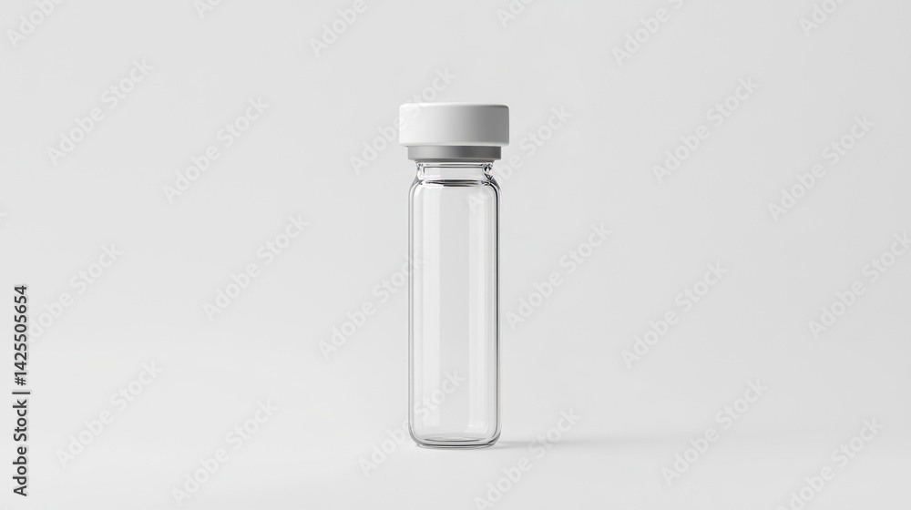 Empty glass vial with white cap Empty glass vial with white cap