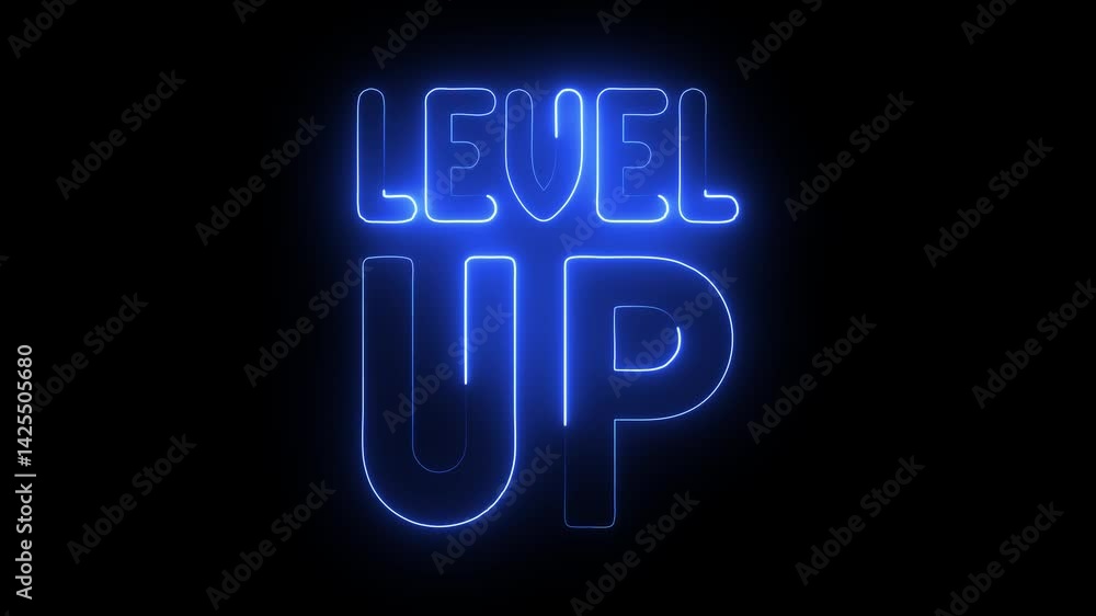 Glowing neon level-up icon icon isolated on black background. HD Video motion graphic animation icon Glowing neon level-up icon icon isolated on black background. HD Video motion graphic animation icon