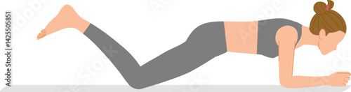 筋トレ：プランクをする若い女性（正しいフォームの膝つきプランク）