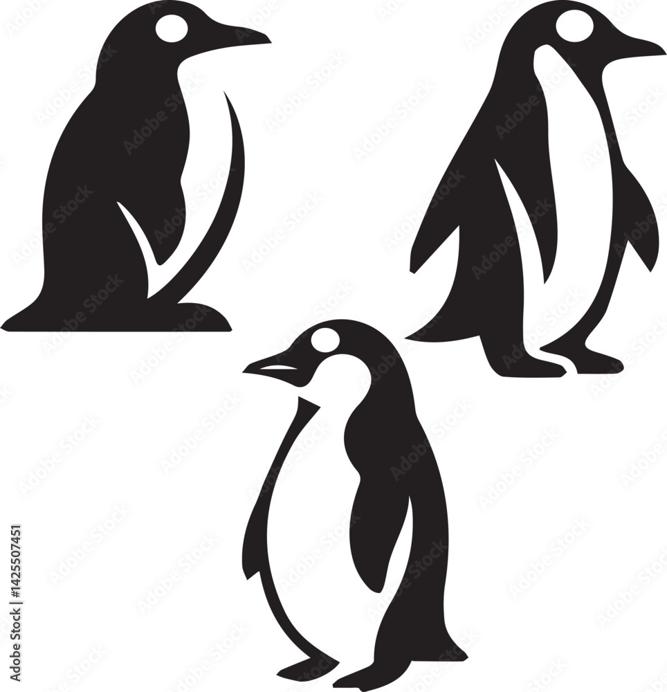 Obraz premium Penguin Silhouette Vector Set – Arctic and Antarctic Wildlife Illustrations for Nature, Winter, and Graphic Design Projects