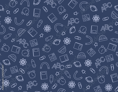 Back to school seamless pattern clipart design. School educational materials blue endless pattern clip art for wallpaper and certificate doodle background vector illustration.
