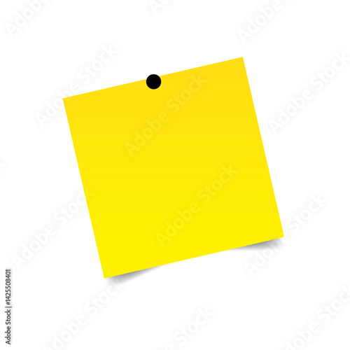 Yellow sticky post it note with red pushpin isolated on transparent background