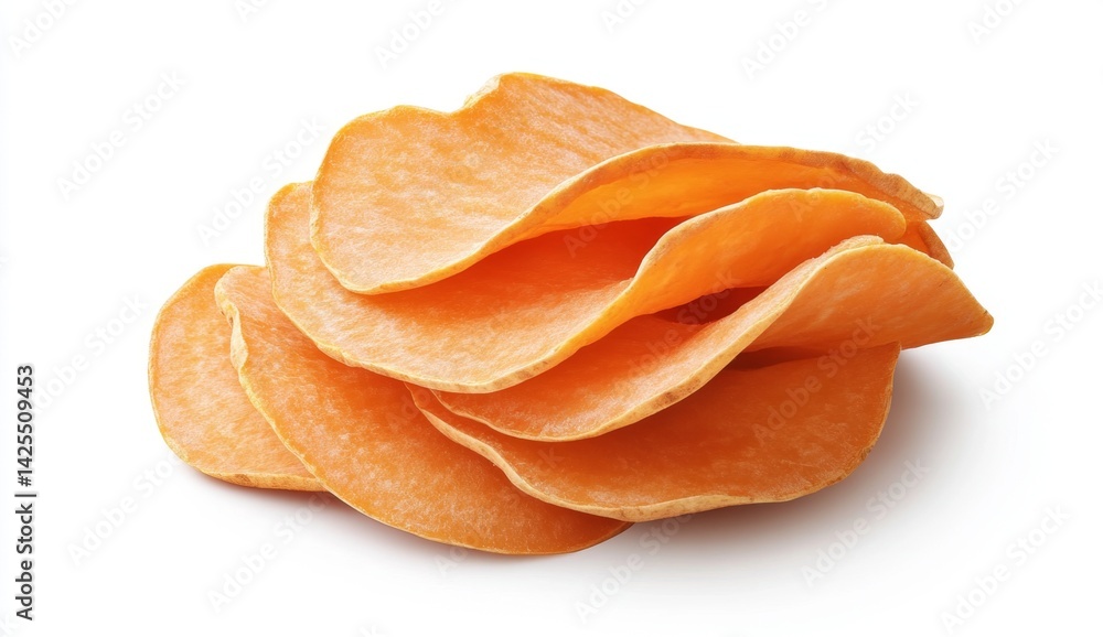 Stacked sweet potato chips on white background Stacked sweet potato chips on white background