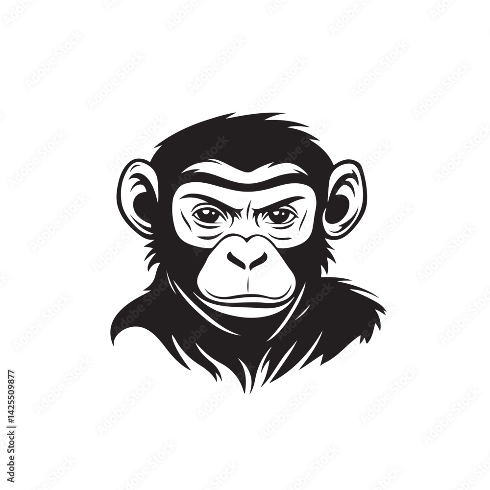 Vector illustration of a monkey head in a dynamic and expressive silhouette style, isolated on white background. Vector illustration of a monkey head in a dynamic and expressive silhouette style, isolated on white background.