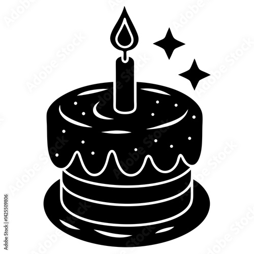 Cake with Candle on White Background – AI Graphic Design for Digital Use