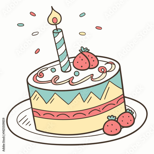 Cake with Candle on White Background – AI Graphic Design for Digital Use
