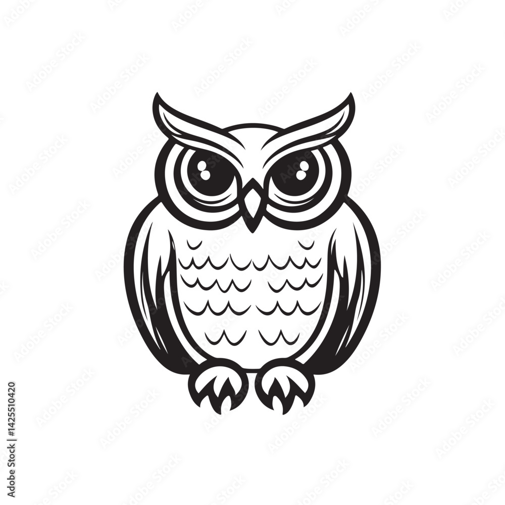 Naklejka premium Vector illustration of an owl in elegant and mysterious silhouette style, isolated on white background.