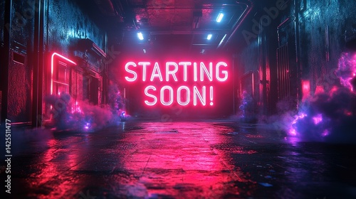 Neon Sign in a Dark Alley Announces Starting Soon
