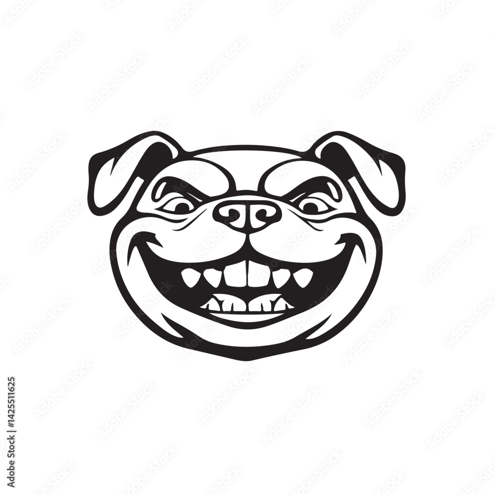 Black and White Bulldog Head Illustration on Plain Background Black and White Bulldog Head Illustration on Plain Background