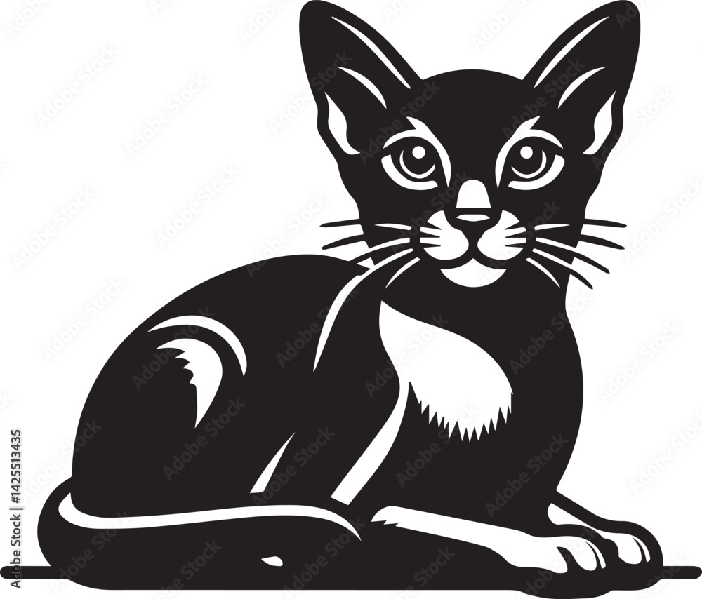 Obraz premium Black and White Abyssinian Cat Vector Illustration – Minimalist Feline Art