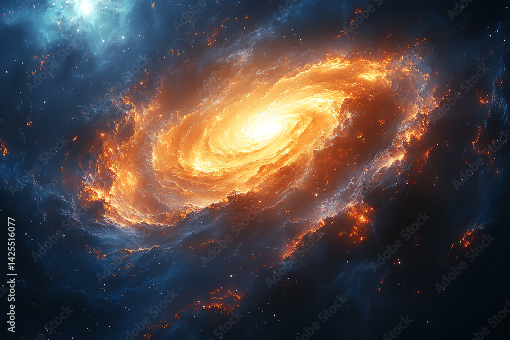 A mesmerizing spiral galaxy with vibrant colors and glowing stars, showcasing the beauty of the universe. A mesmerizing spiral galaxy with vibrant colors and glowing stars, showcasing the beauty of the universe.