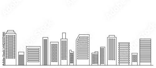 シンプルな線画ビル群のベクターイラスト 背景 