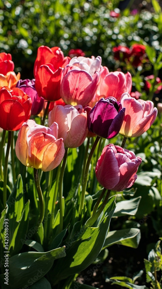 Fototapeta premium red tulips in garden
