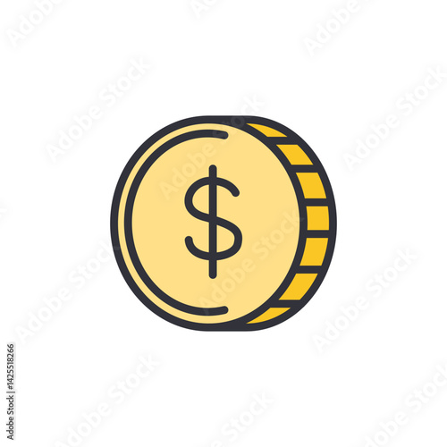 Dollar coin colored icons, minimalist vector illustration ,simple transparent graphic element .Isolated on white background