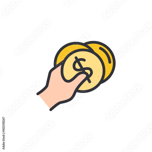 Dollar coin colored icons, minimalist vector illustration ,simple transparent graphic element .Isolated on white background
