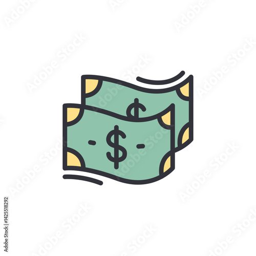 Money colored icons, minimalist vector illustration ,simple transparent graphic element .Isolated on white background