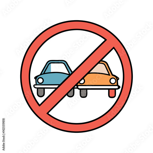 Do not overtake sign with-two cars-symbol 
