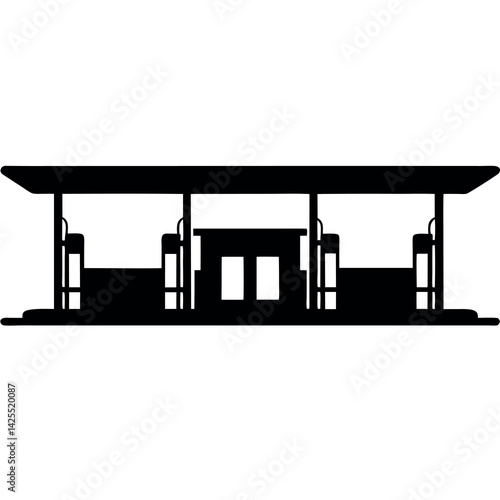 Gas-station-full-black-silhouette-on-white-background