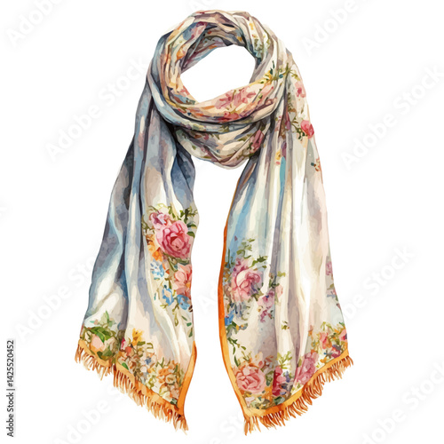 Elegant shawl, watercolor illustration, isolated on a white background.

