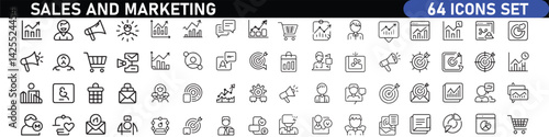 Sales and Marketing Icon black Set. A dynamic collection of icons designed to enhance branding, promotions, and customer engagement, perfect for marketing materials and business applications.