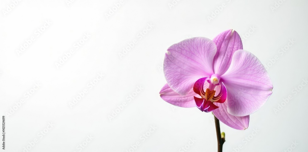 Obraz premium Single stem of delicate orchid isolated on white background, plant, bloom, botanical