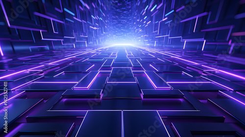 3d rendering of purple and blue abstract geometric background. Scene for advertising, technology, showcase, banner, game, sport, cosmetic, business, metaverse. Sci-Fi Illustration. Product display