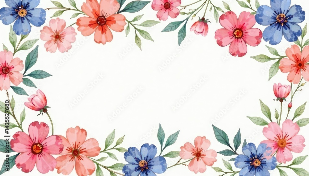 Obraz premium Subtle watercolor floral motif on a square grid, pastel tones , wallpaper, fabric, line