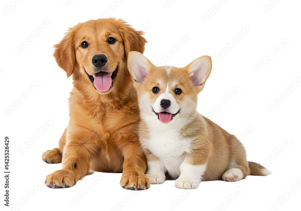 Adorable Golden Retriever and Corgi Puppy Together transparent background Adorable Golden Retriever and Corgi Puppy Together transparent background