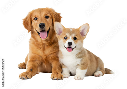 Adorable Golden Retriever and Corgi Puppy Together transparent background
