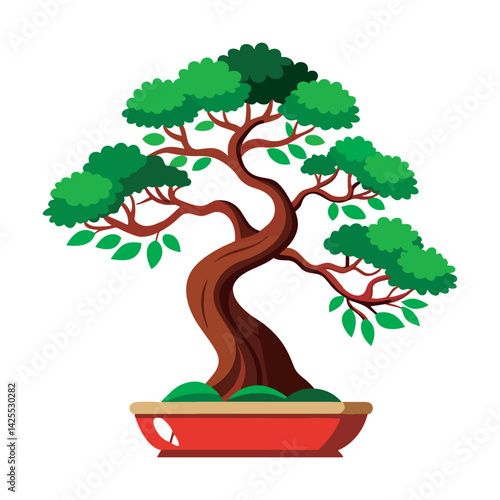 Bonsai tree vector art illustration.